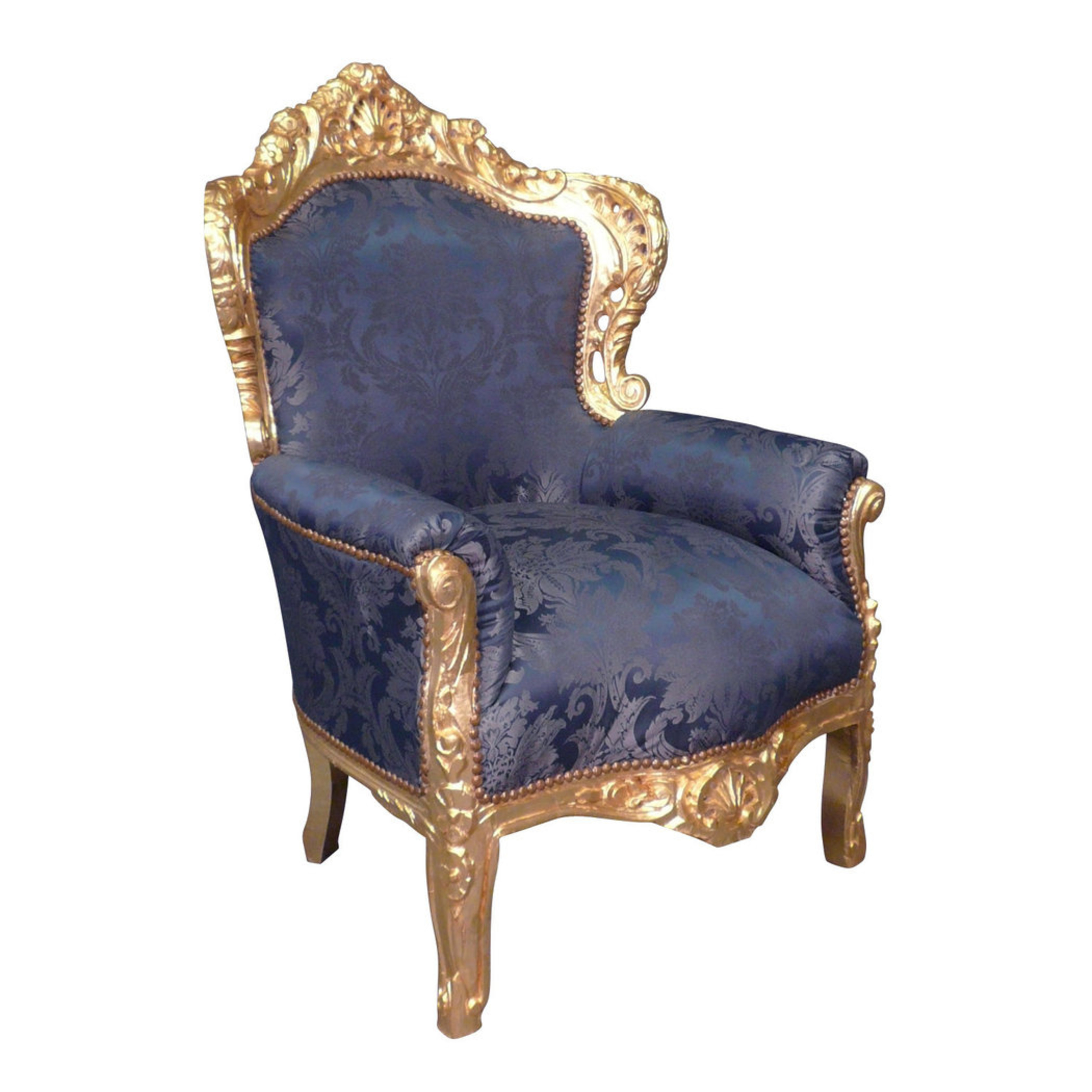 Barok fauteuil goud blauw Milano Le Chique Wonen