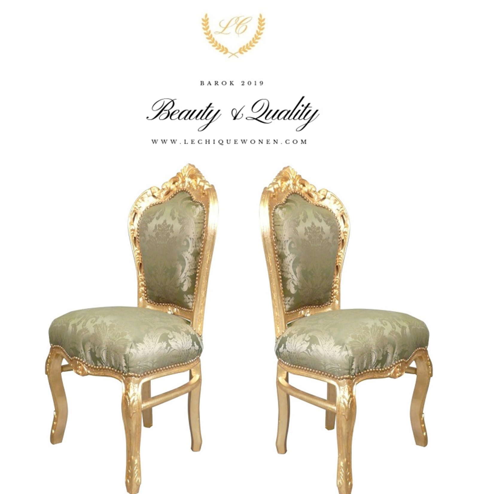 LC Baroque dining room chair gold green