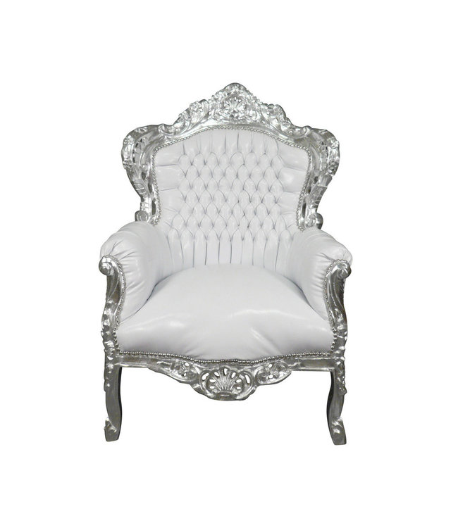Royal Decoration   Barok fauteuil Romantica zilver wit sky