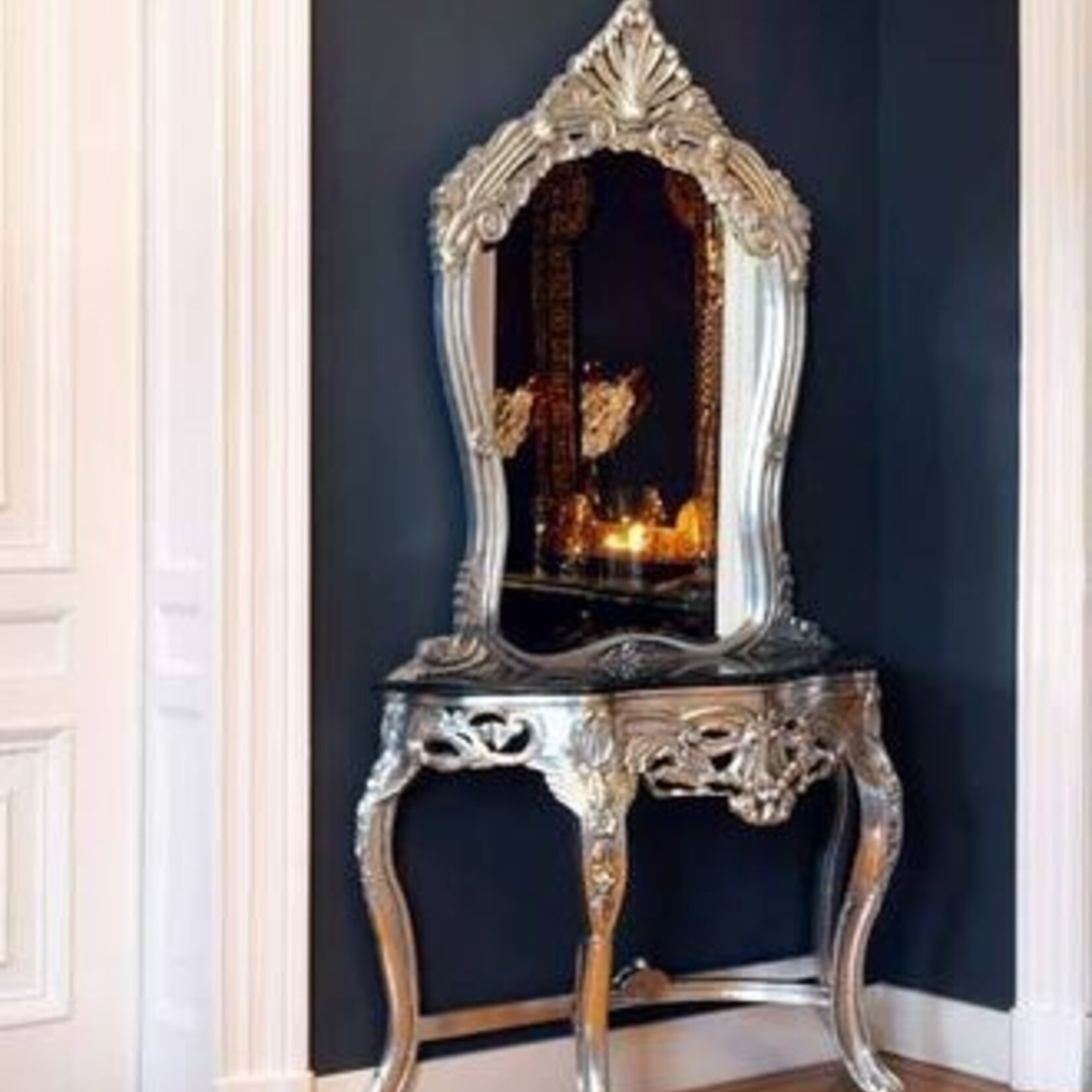 LC Baroque dressing table silver console with mirror