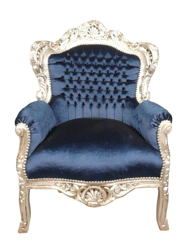 LC Barok fauteuil  blauw satijn