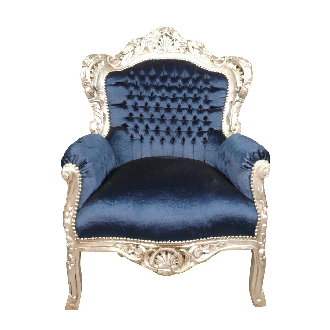bijlage deur Trekken Barok fauteuil blauw satijn - Le Chique Wonen