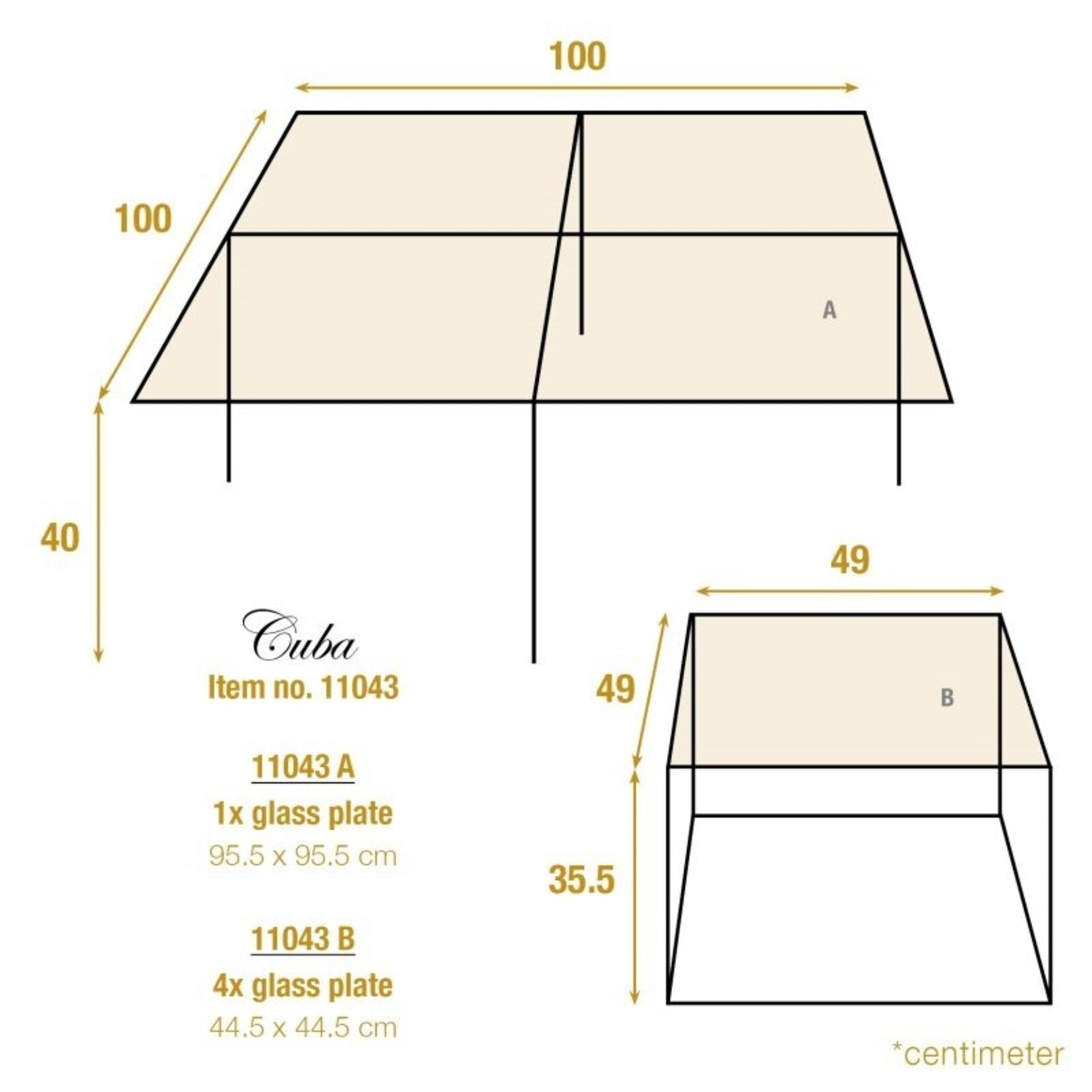 Dutch & Style Cuba square coffee table gold SET/5