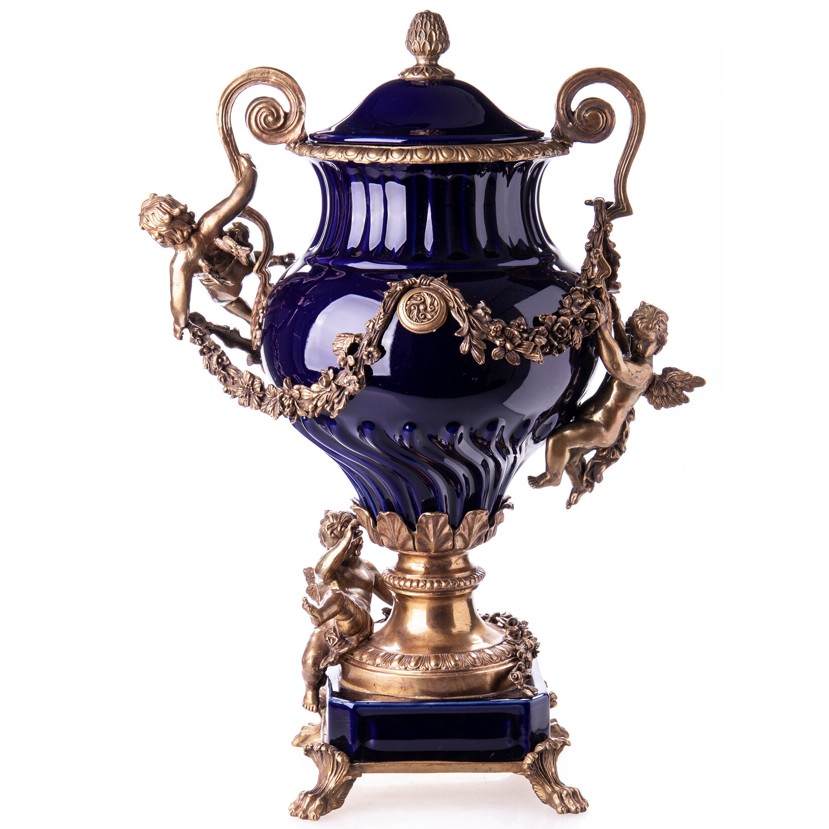 Decotrends  Vase en bronze baroque en porcelaine à couvercles avec anges