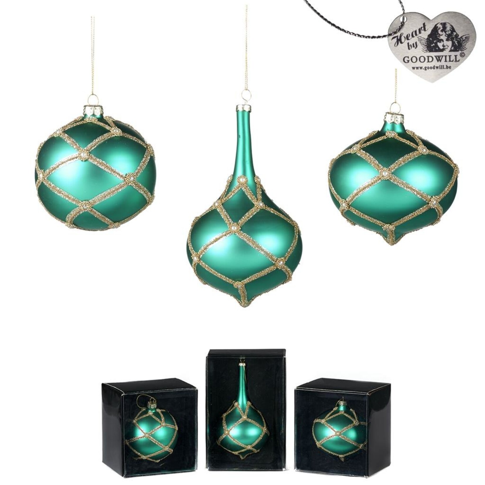 Good Will  Set glas parel  hang ornamenten green jade