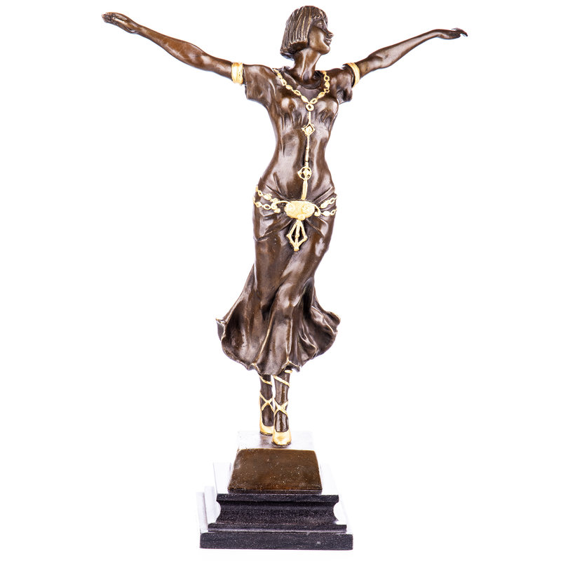 Art Deco bronzen figuur danseres met gouden beschildering