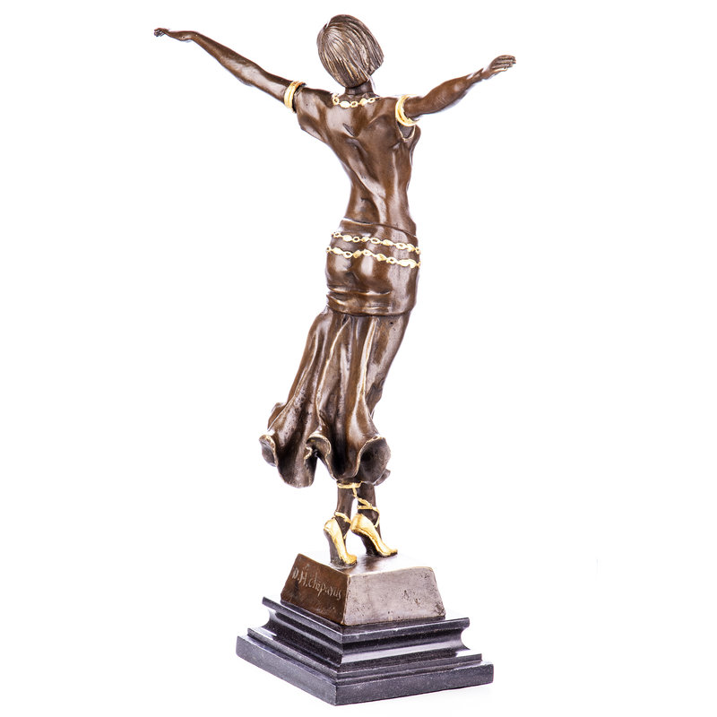 Art Deco bronzen figuur danseres met gouden beschildering