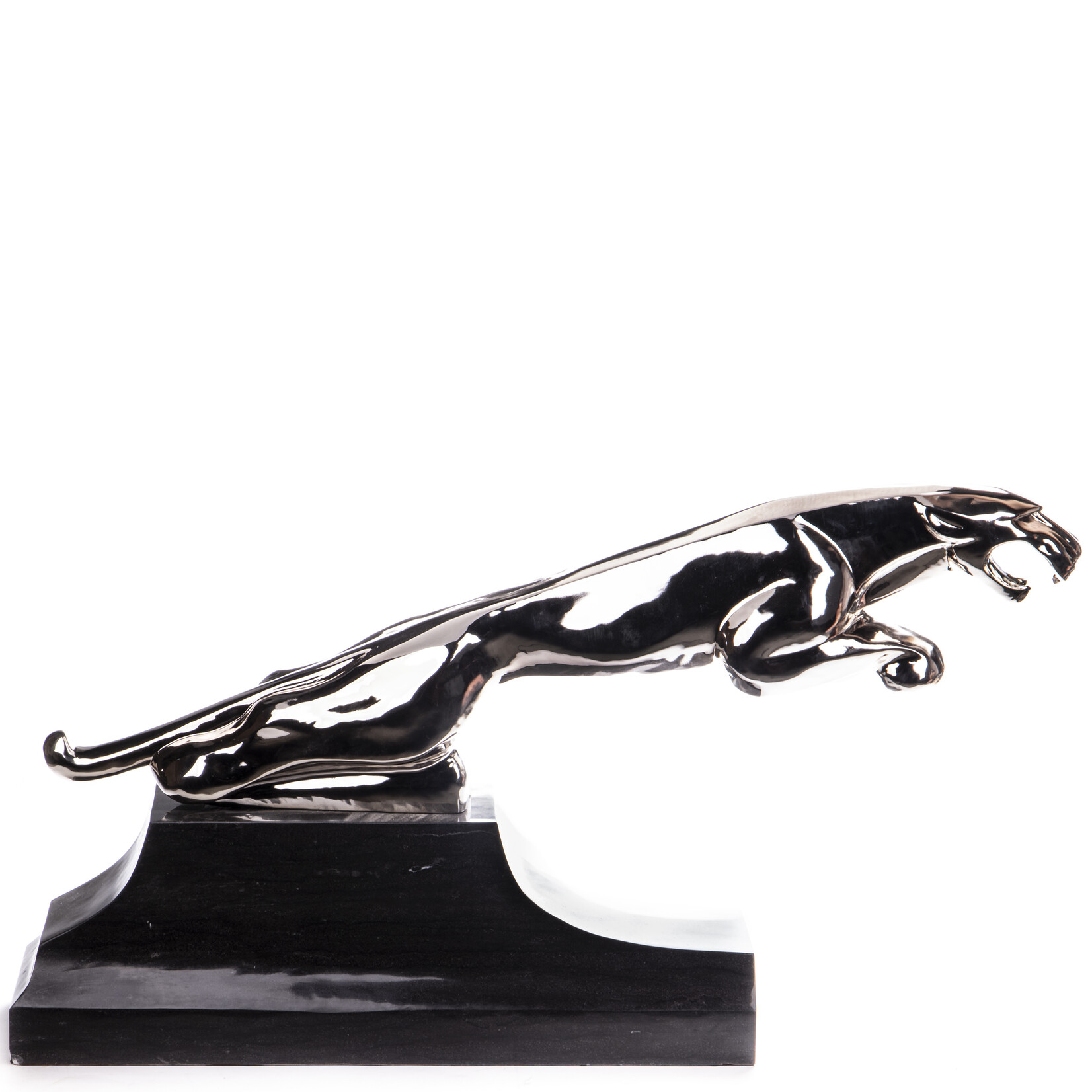 Verchroomde Art Deco bronzen figuur springende jaguar