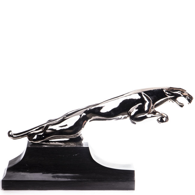 Chromed Art Deco bronze figure jumping jaguar