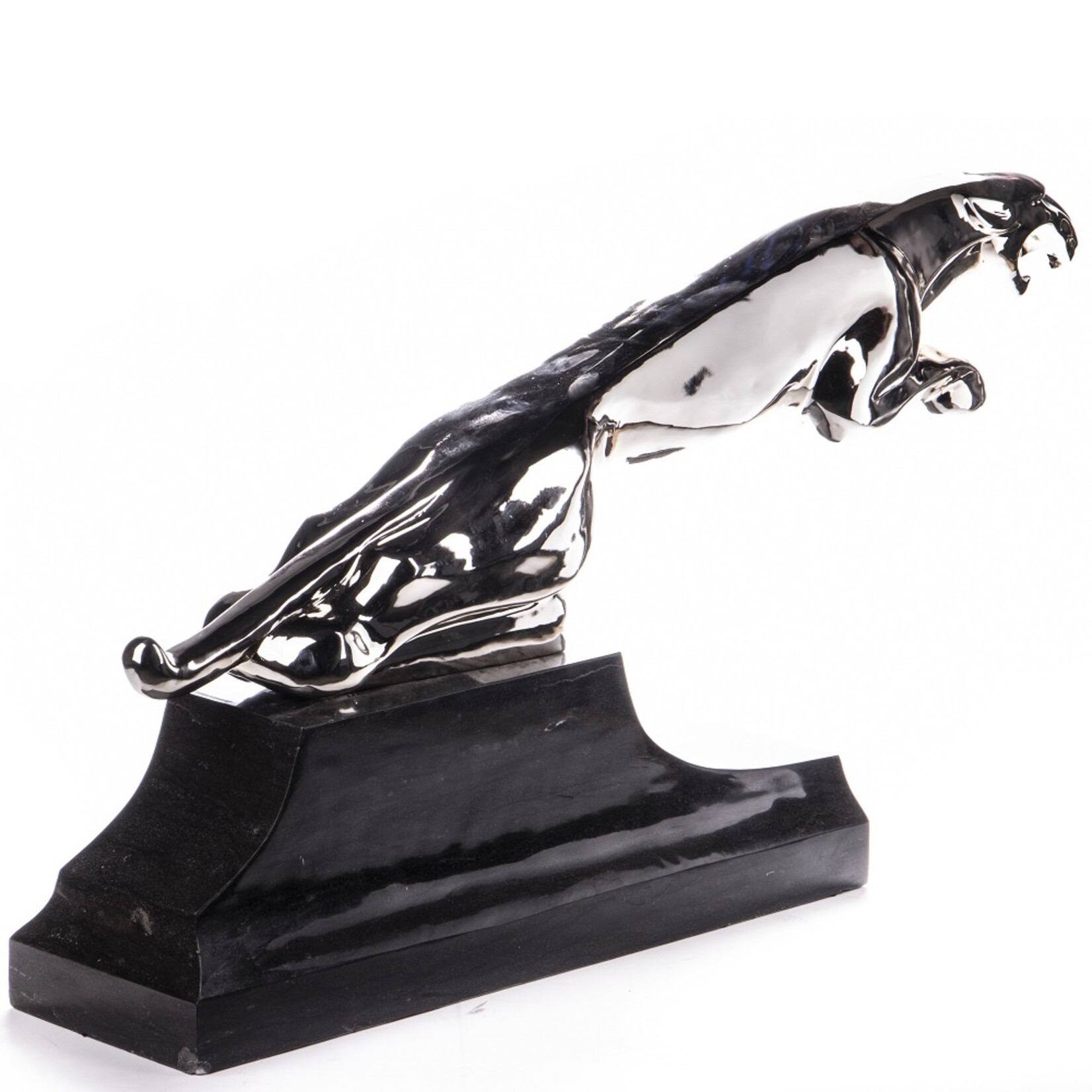 Chromed Art Deco bronze figure jumping jaguar