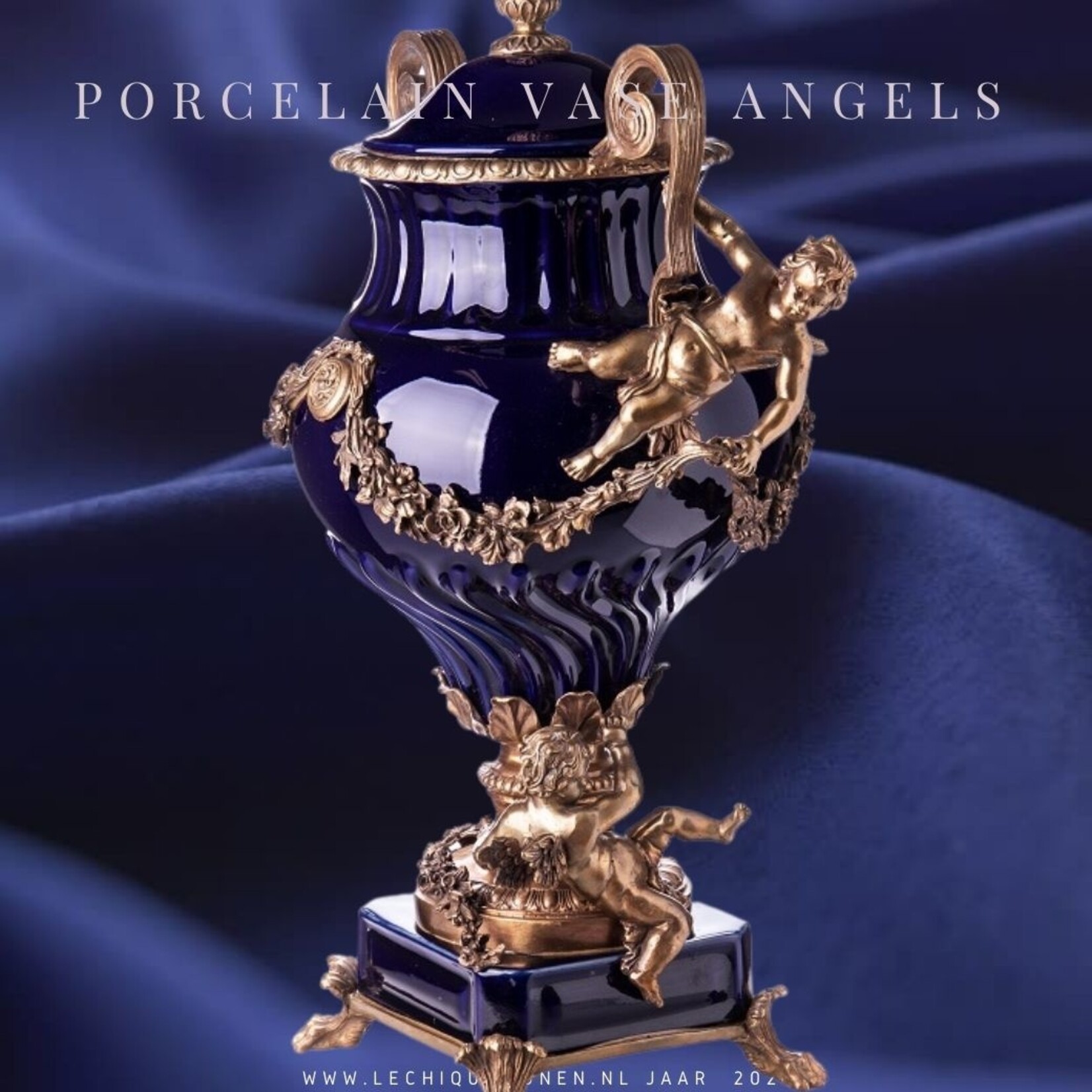 Decotrends  Vase en bronze baroque en porcelaine à couvercles avec anges