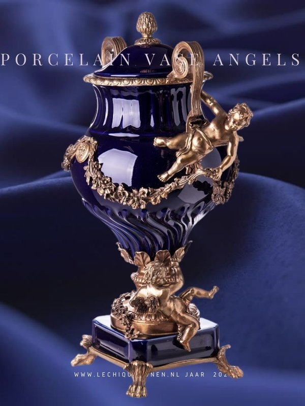 Decotrends  Vase en bronze baroque en porcelaine à couvercles avec anges