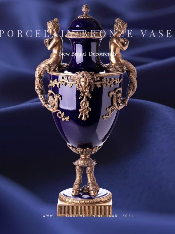 Decotrends  Porcelaine avec un vase en bronze avec couvercle