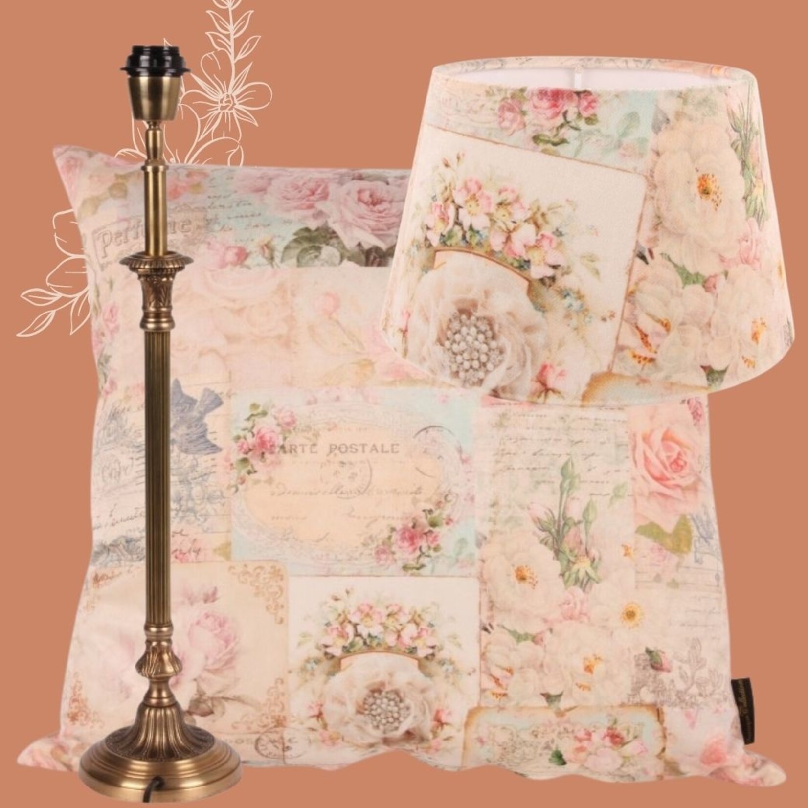 Dutch & Style Set Romantica Lampshade, lamp base and cushion