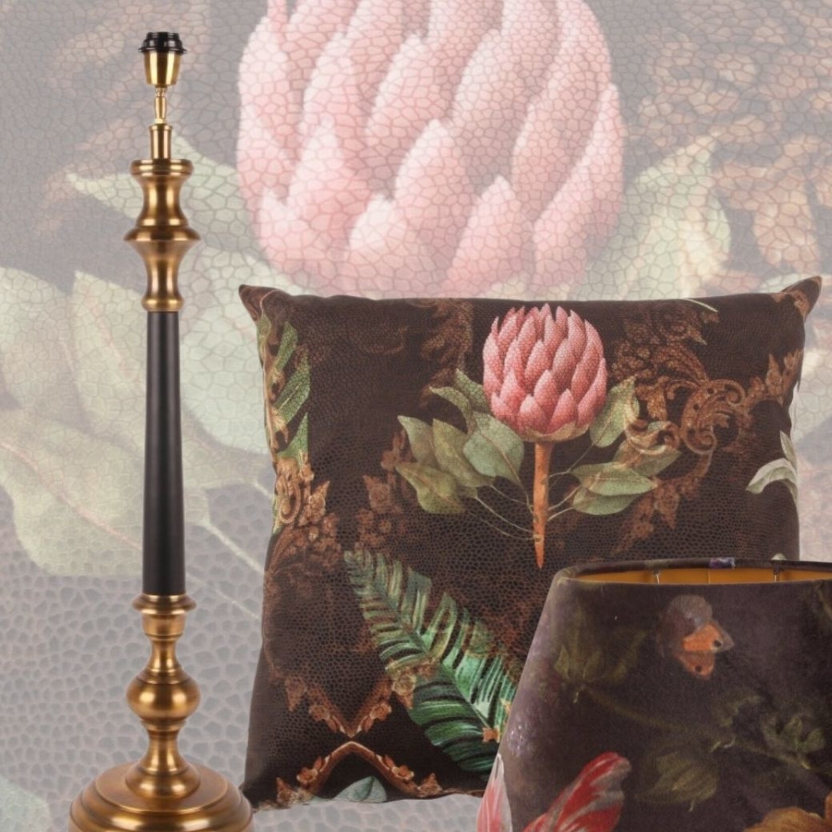 Dutch & Style Ensemble abat-jour, pied de lampe et coussin Romantica