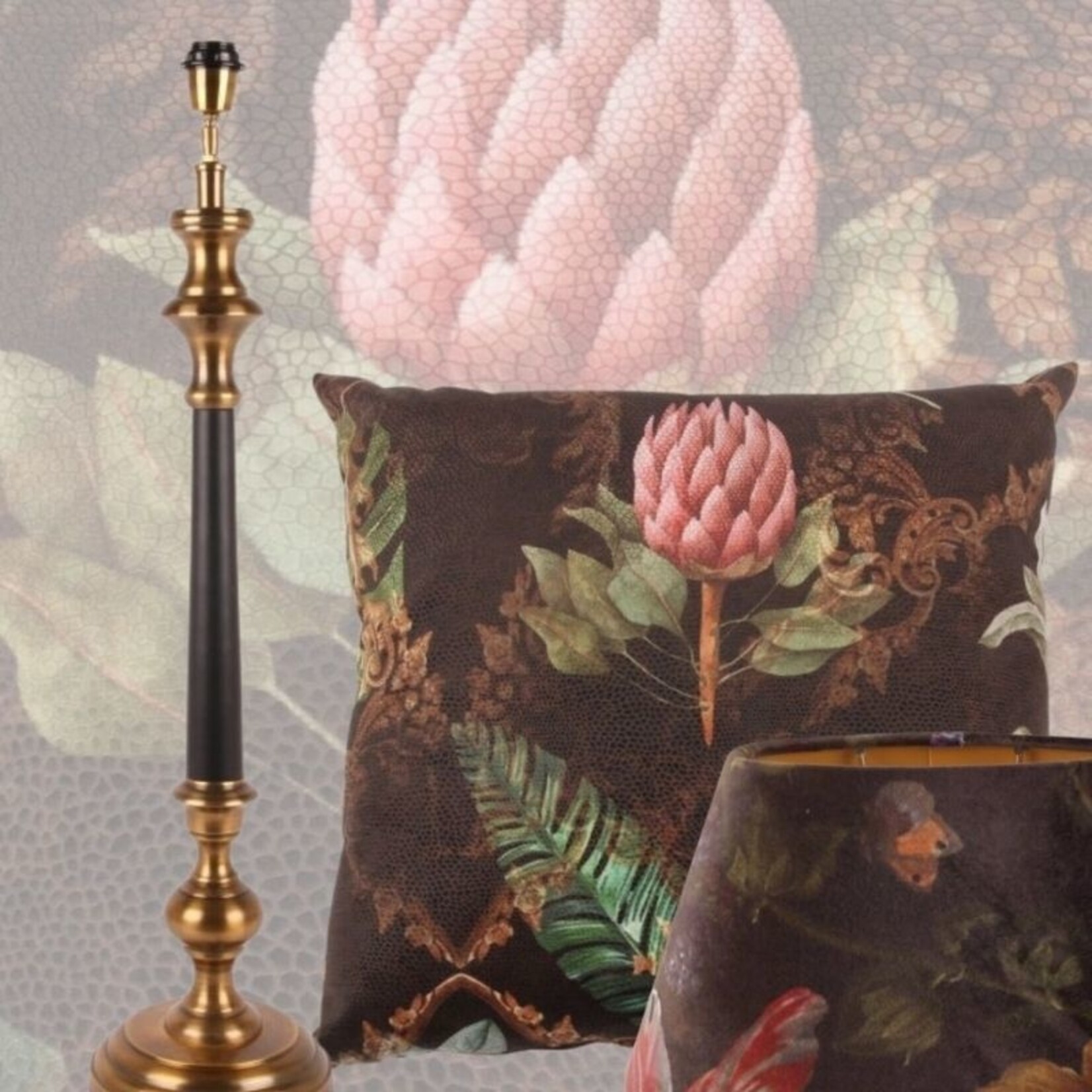 Dutch & Style Ensemble abat-jour, pied de lampe et coussin Romantica