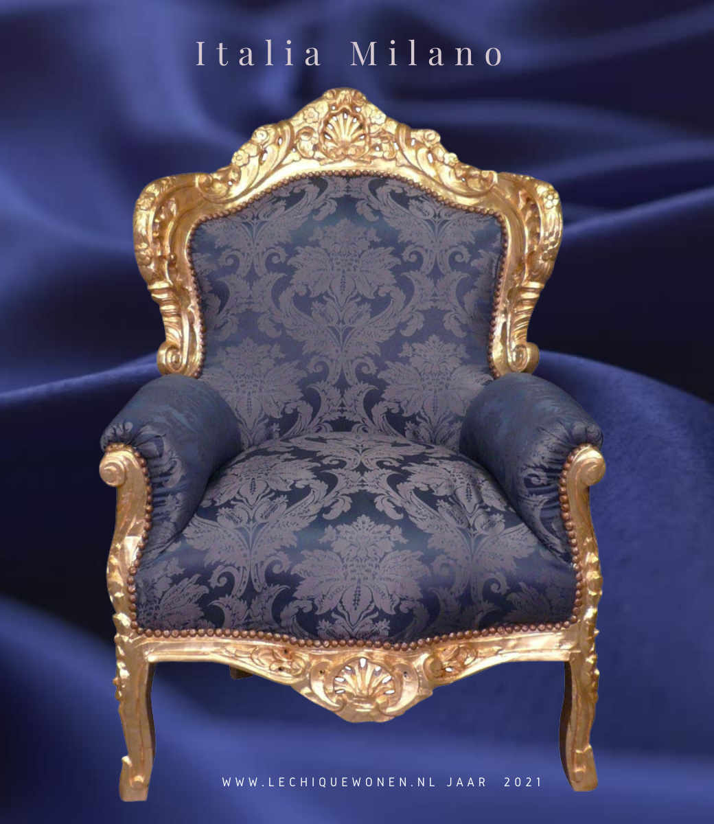 Hymne Toneelschrijver Medewerker Barok fauteuil goud blauw Milano - Le Chique Wonen