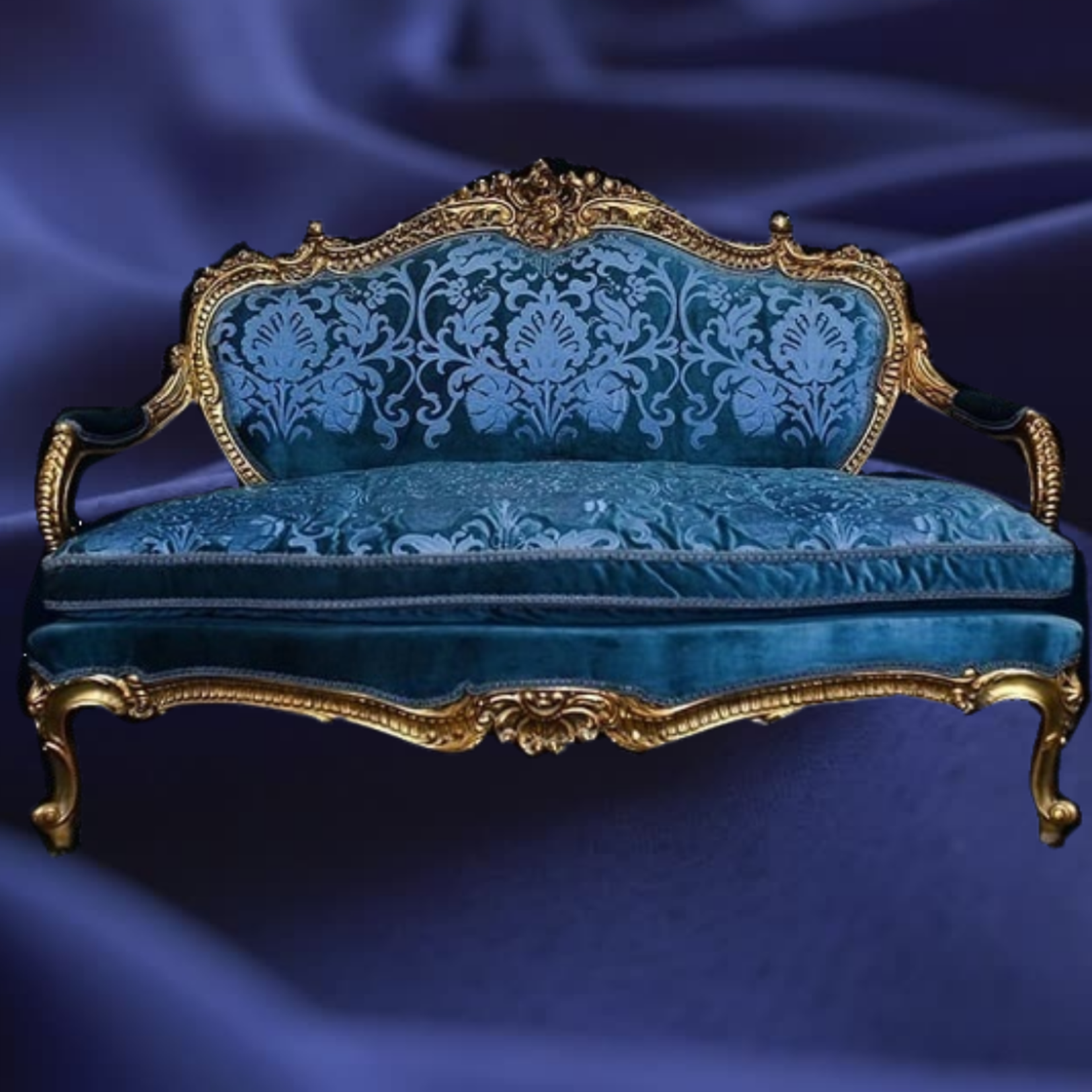 Wafaa Okka  Luxe baroque canape bleu or passion