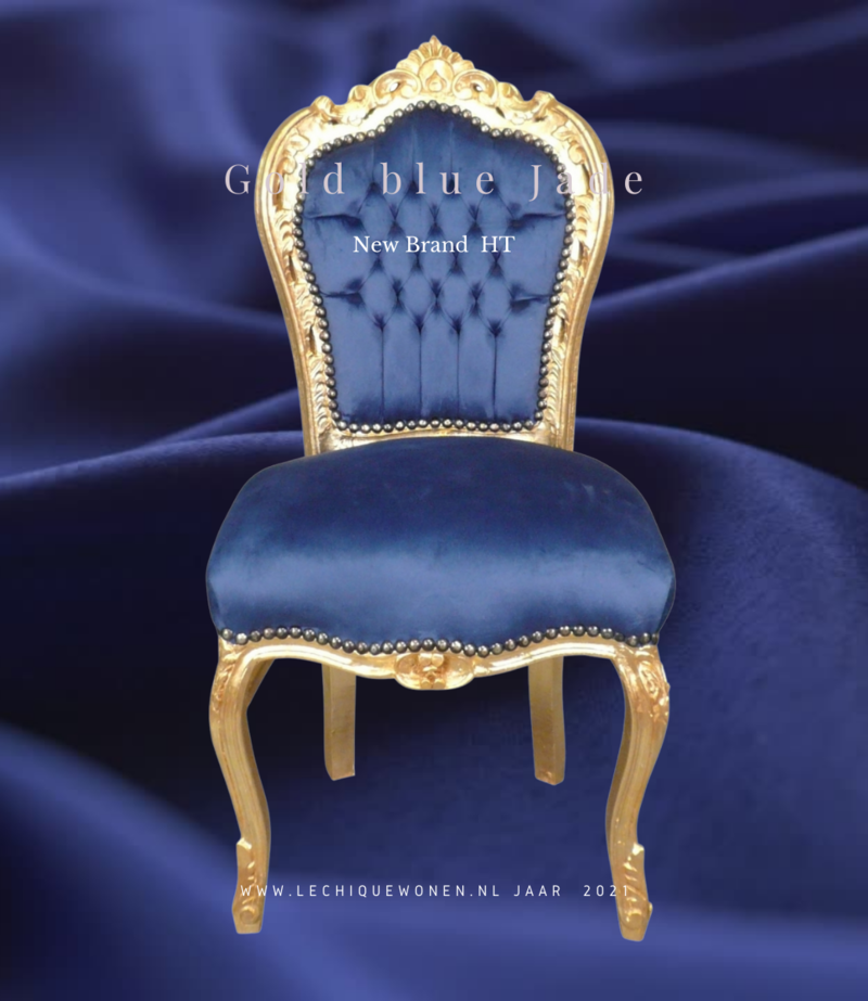LC Chaise de salle à manger baroque Or bleu Jade