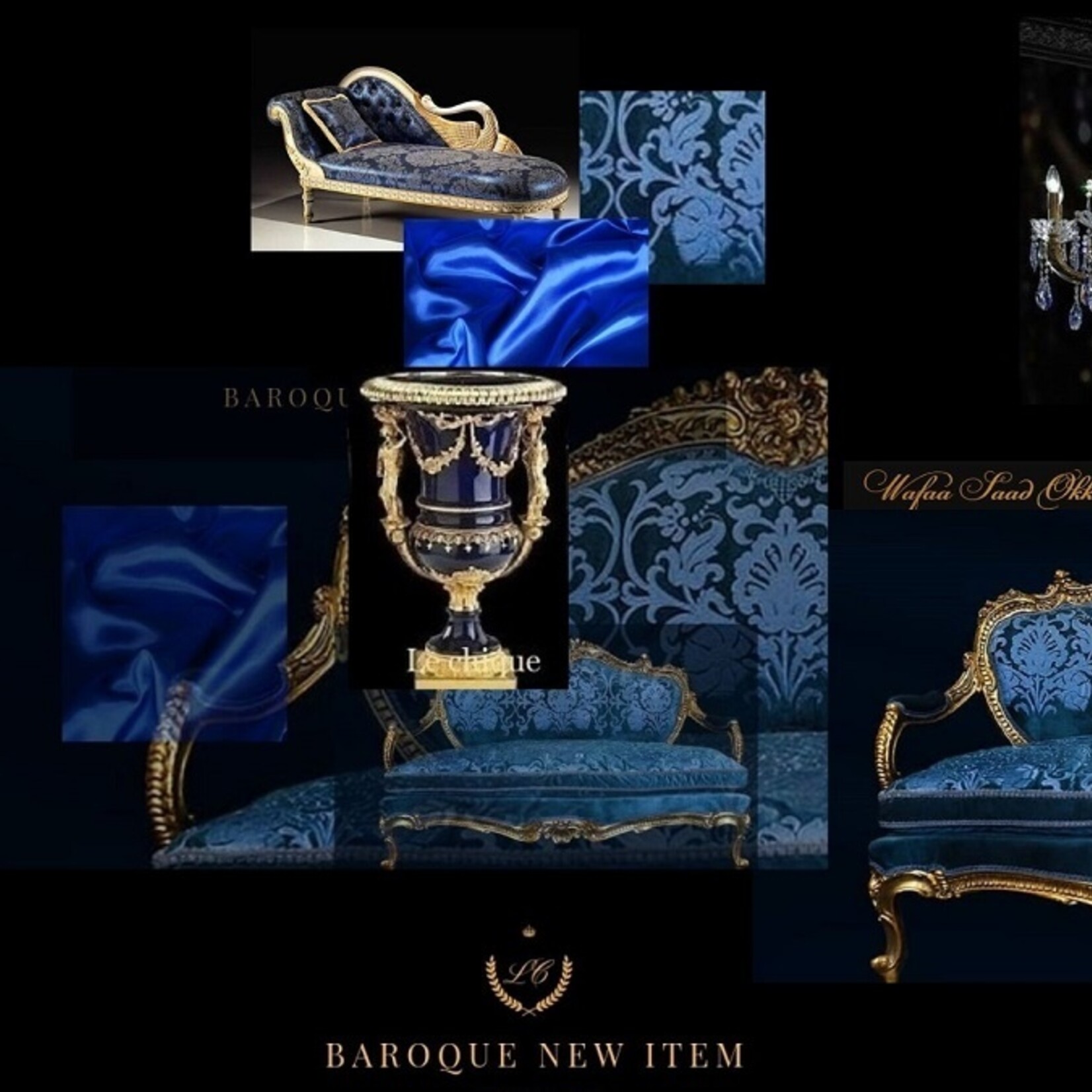 LC Baroque dining room chair Gold blue Jade