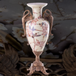 Decotrends  Bronzen  porseleinen vaas met zwanen