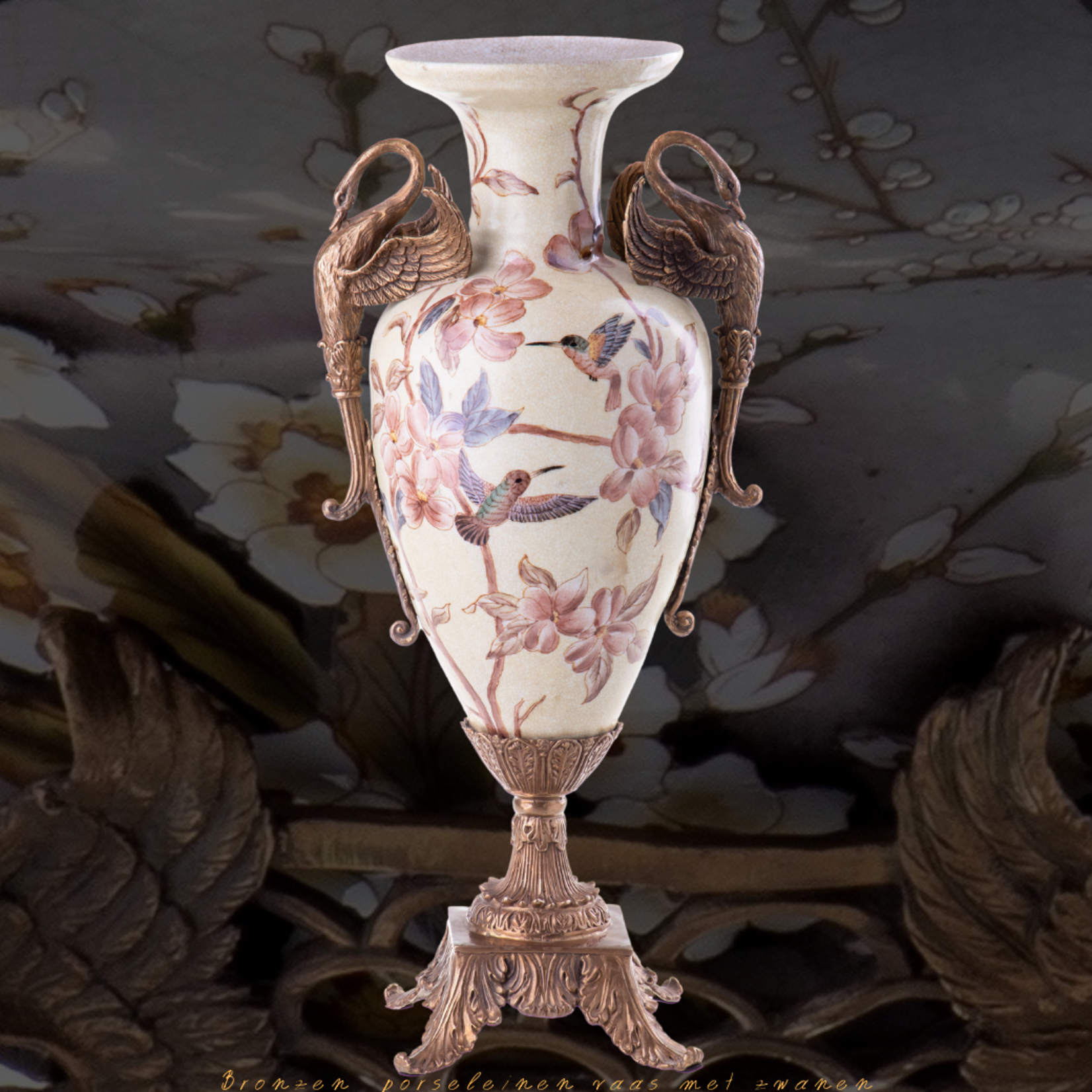 Decotrends  Bronze porcelain vase with swans