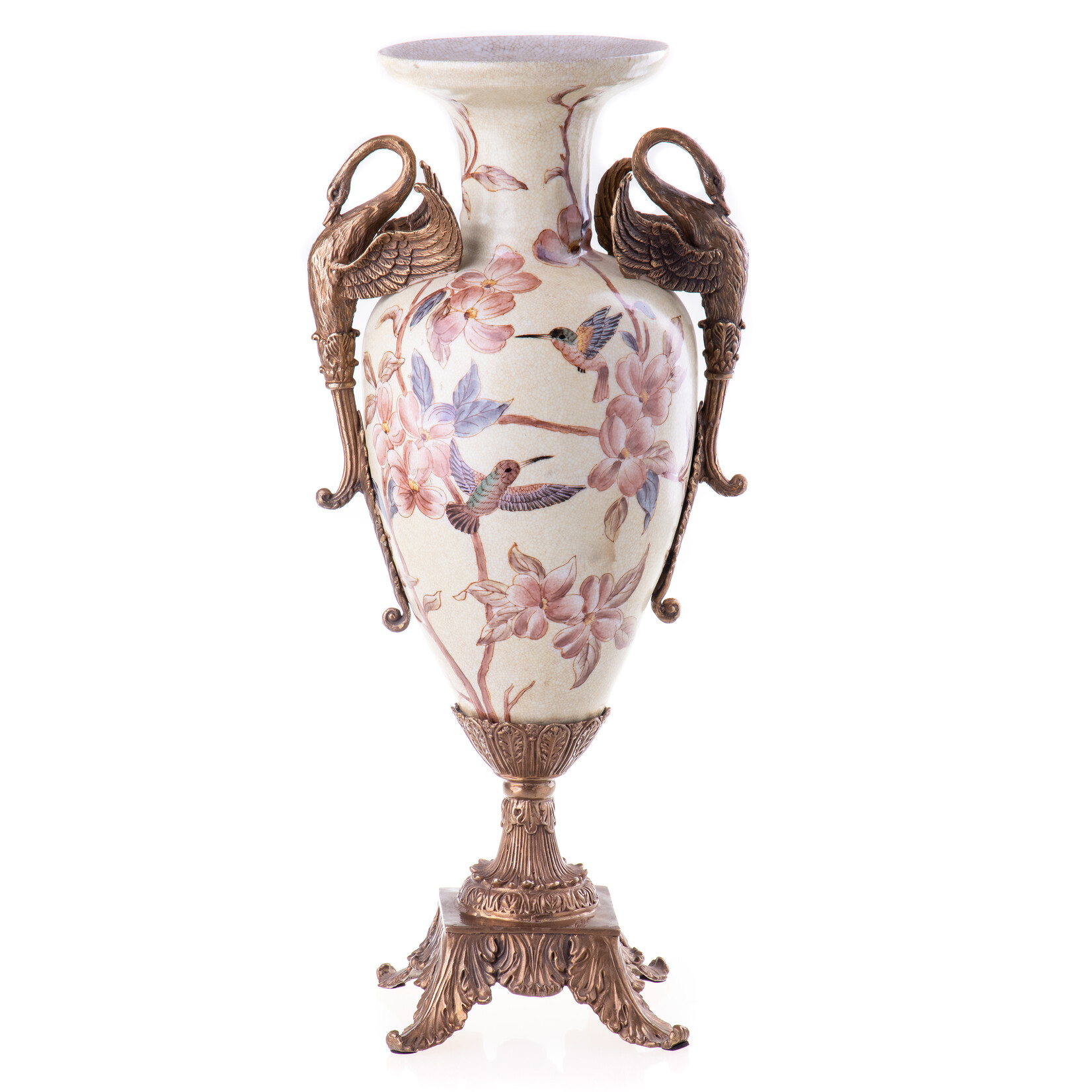 Decotrends  Vase en porcelaine de bronze avec des cygnes