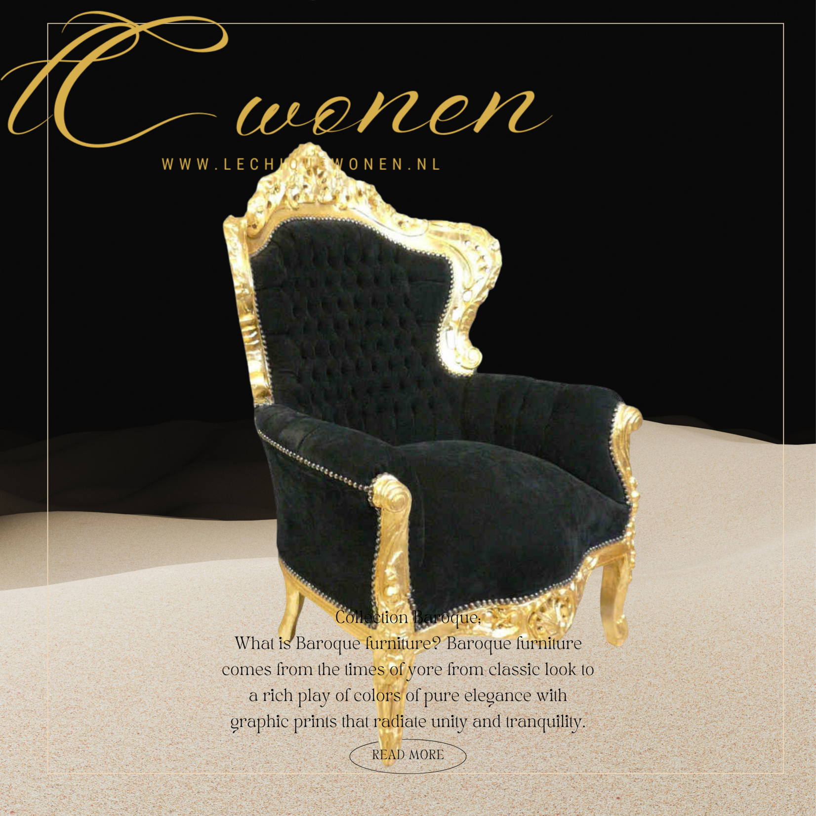 Royal Decoration   Barok fauteuil zwart goud