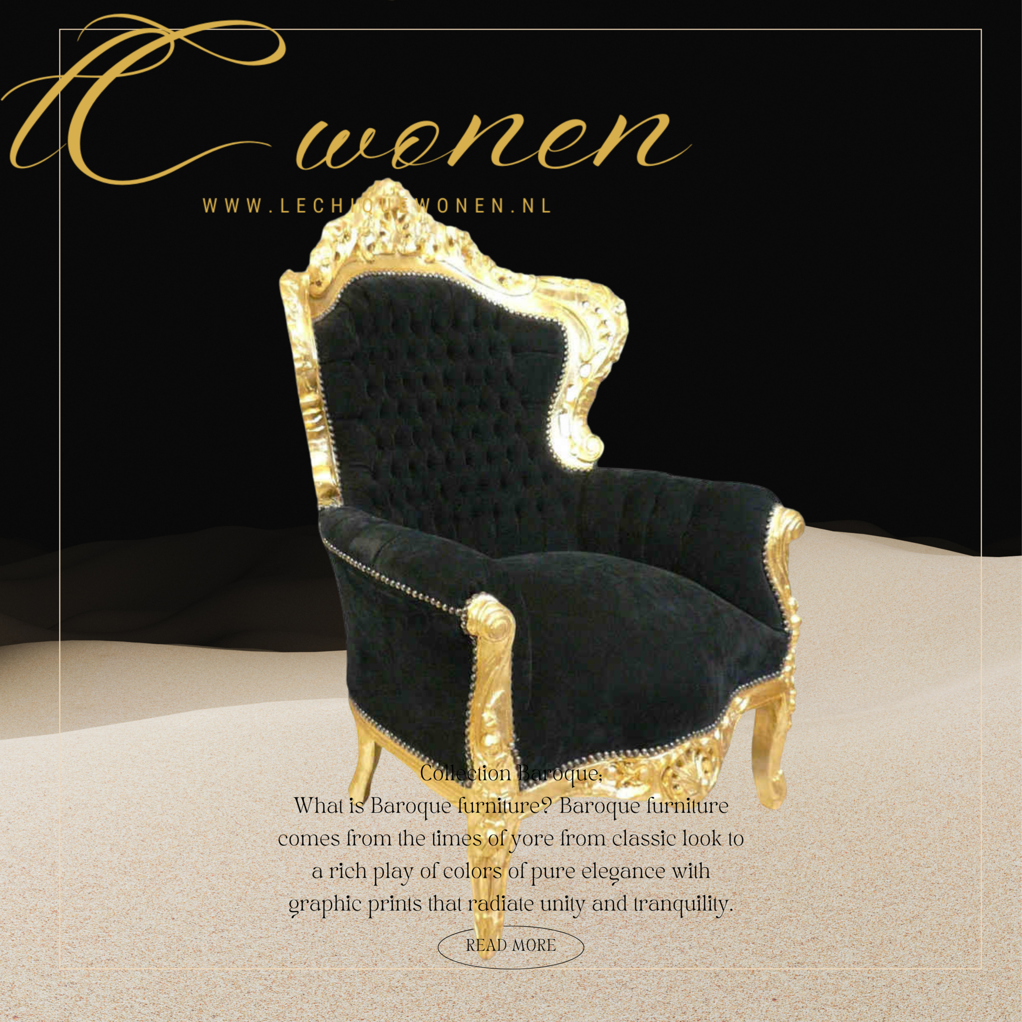 Barok fauteuil zwart goud Le Chique Wonen