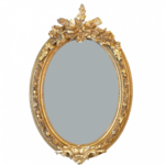 LC Baroque oval mirror in gilded wood, the frame is decorated with floral sculptures and birds.