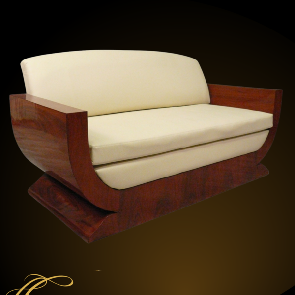 LC 3 seater sofa in art deco style with rosewood marquetry.