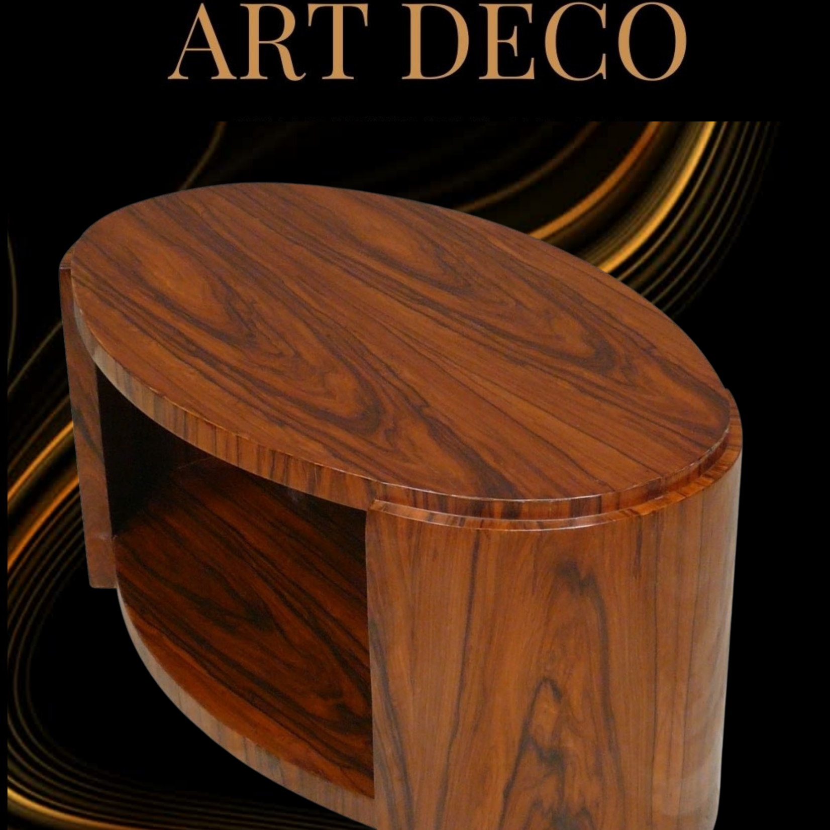 LC Art deco low coffee table oval inlaid rosewood