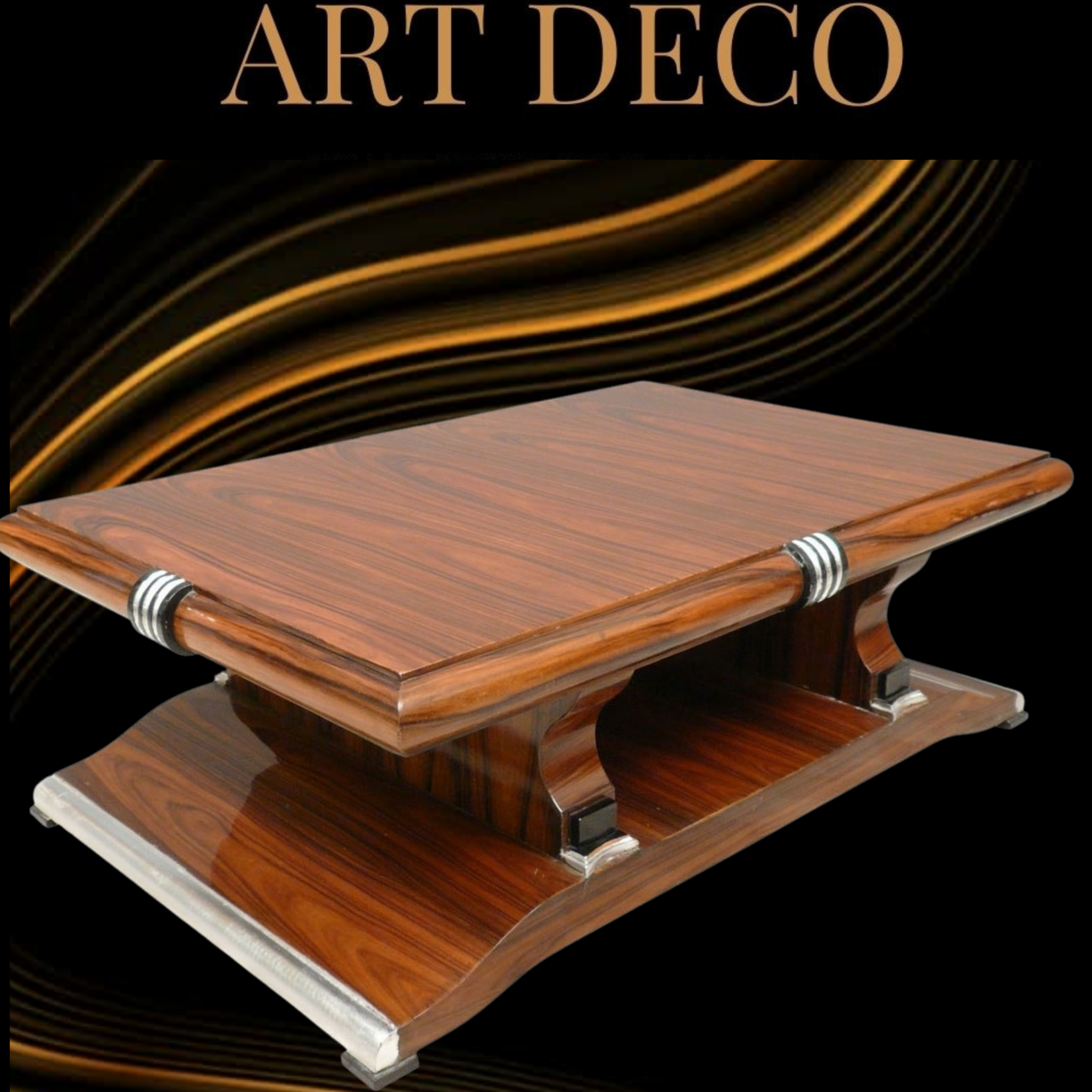 LC Coffee table art deco salon in rosewood marquetry with a length of 122 cm.