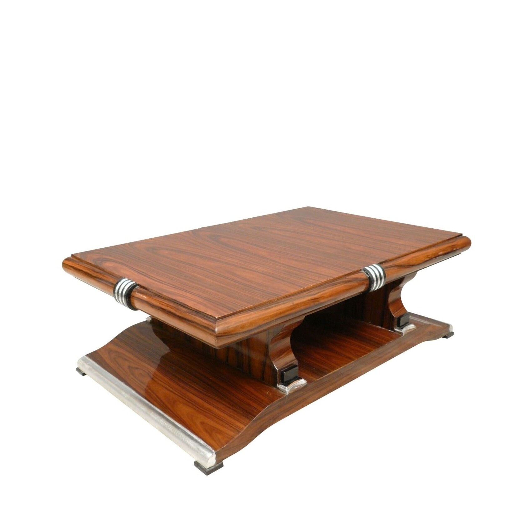 LC Coffee table art deco salon in rosewood marquetry with a length of 122 cm.