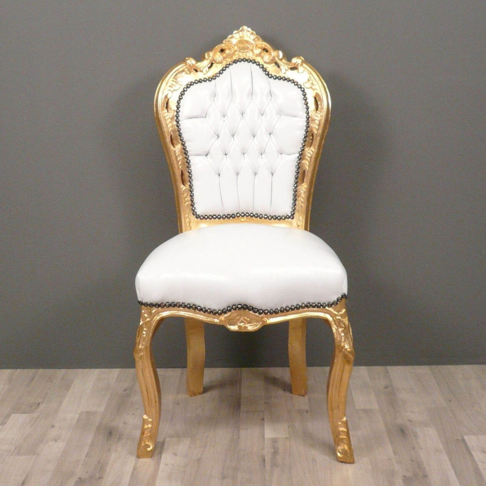 LC Chaise de salle à manger baroque or blanc ciel