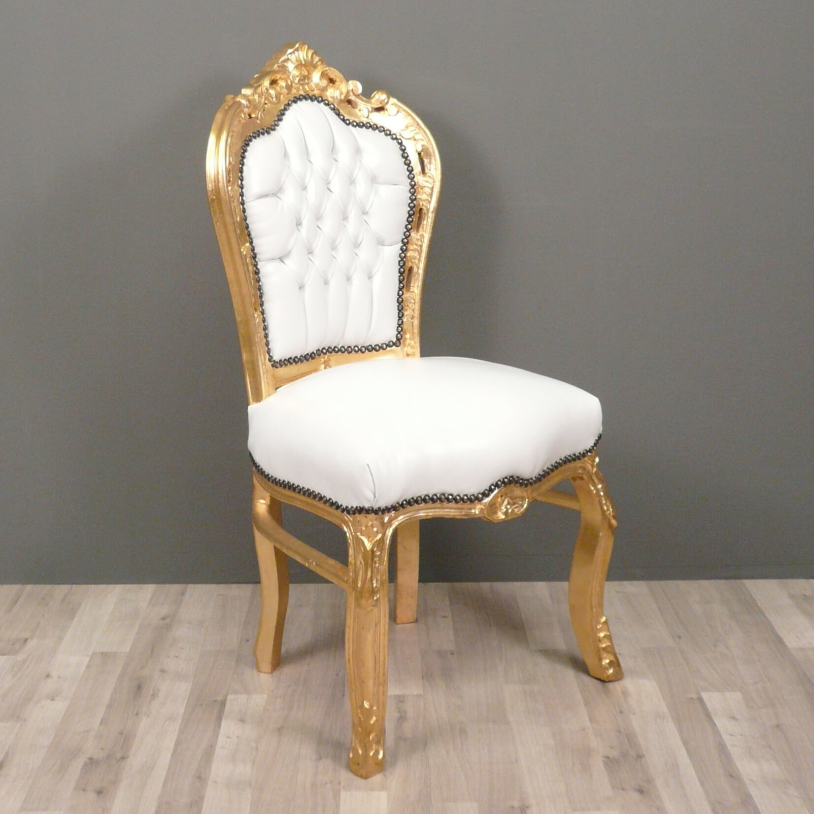 LC Chaise de salle à manger baroque or blanc ciel