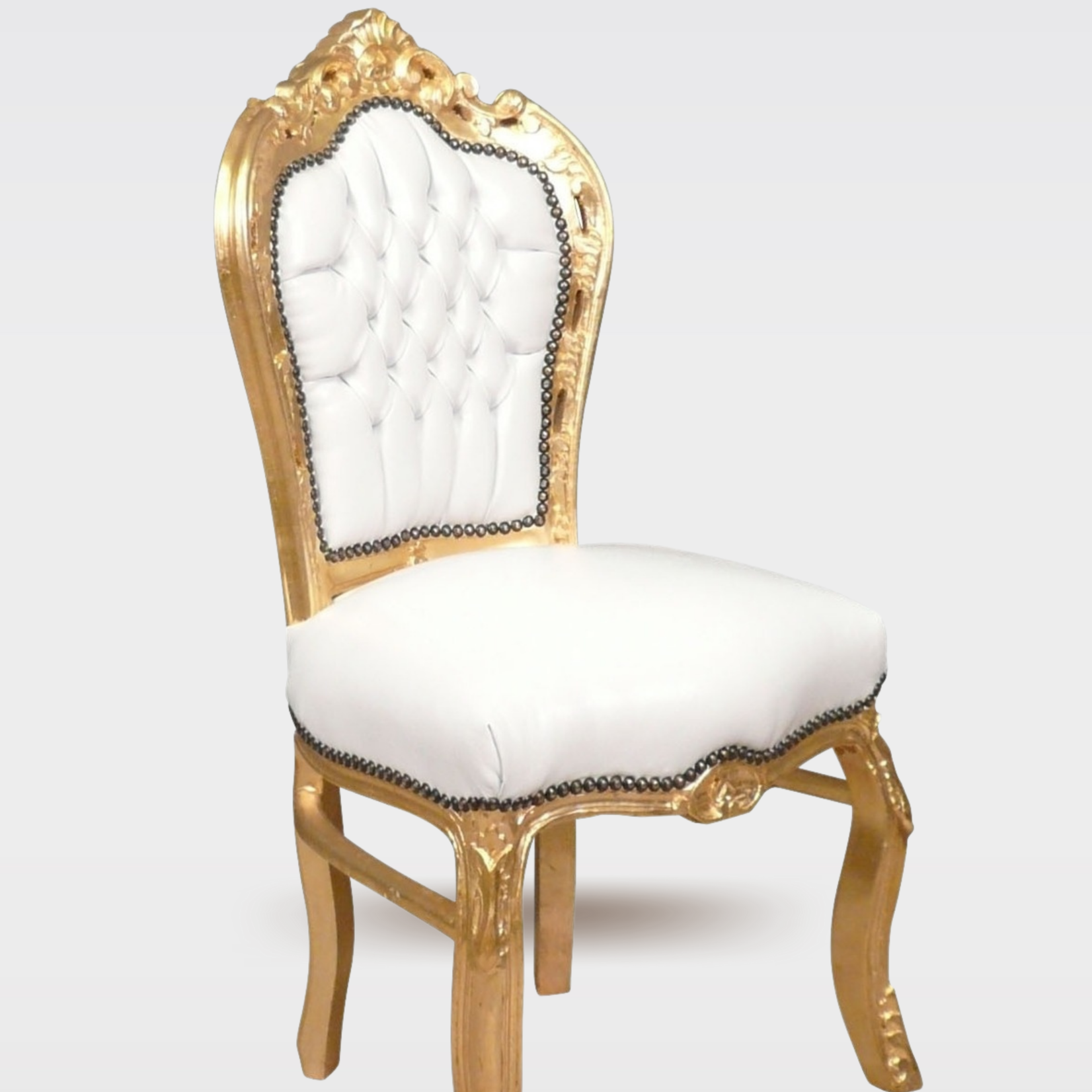 LC Chaise de salle à manger baroque or blanc ciel