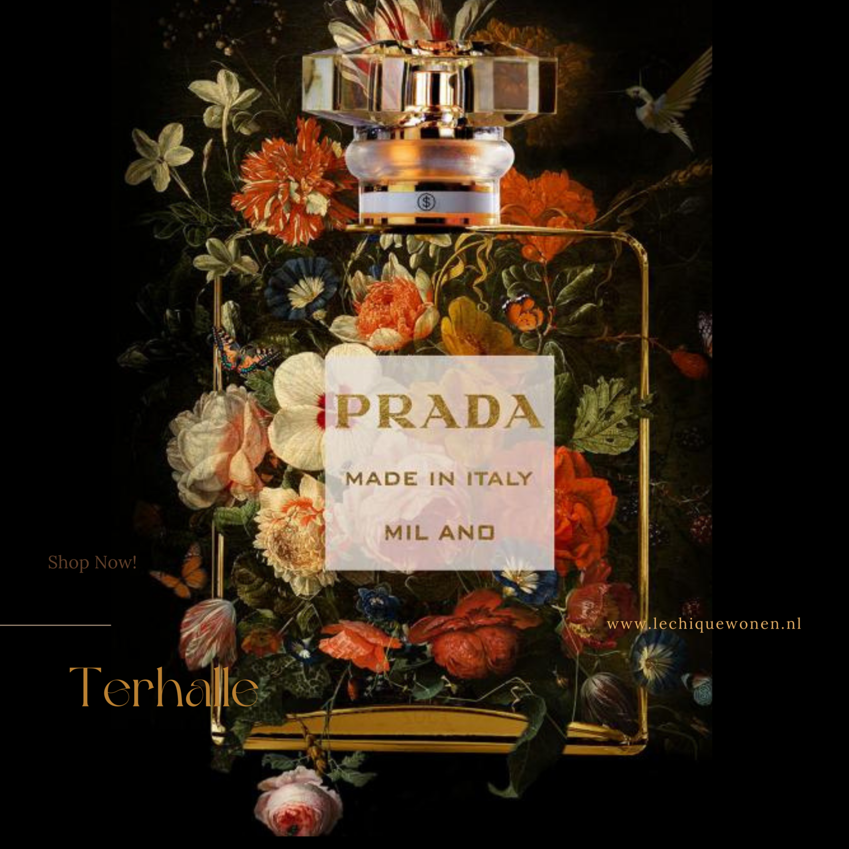 Ter Halle  Peinture sur verre avec feuille d'or  -Prada   -