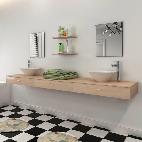 vidaXL badkamermeubelset met wasbak beige 7-delig vidaXL badkamermeubelset met wasbak beige 7-delig