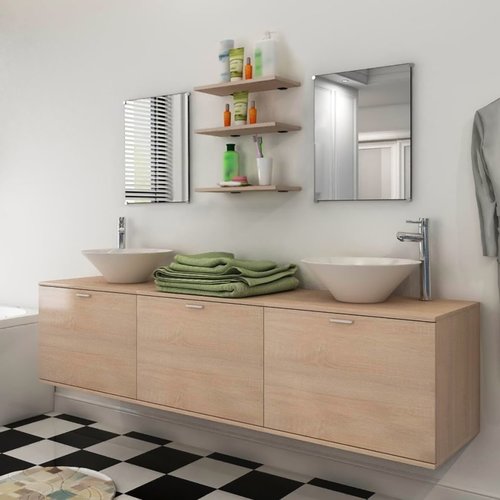 vidaXL Badkamermeubelset met wasbak beige 8-delig vidaXL Badkamermeubelset met wasbak beige 8-delig