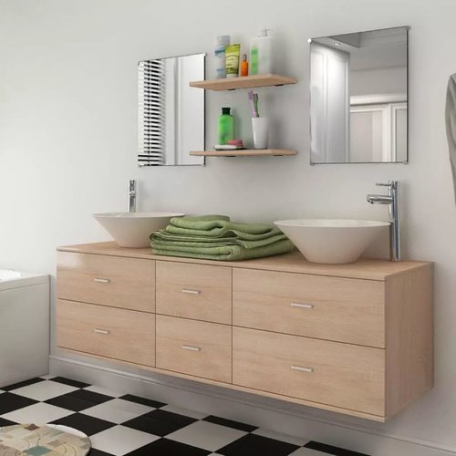 vidaXL Badkamermeubelset met wasbak beige 7-delig vidaXL Badkamermeubelset met wasbak beige 7-delig