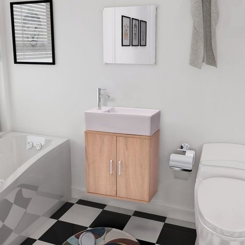 vidaXL Badkamermeubelset met wasbak beige 3-dlg vidaXL Badkamermeubelset met wasbak beige 3-dlg