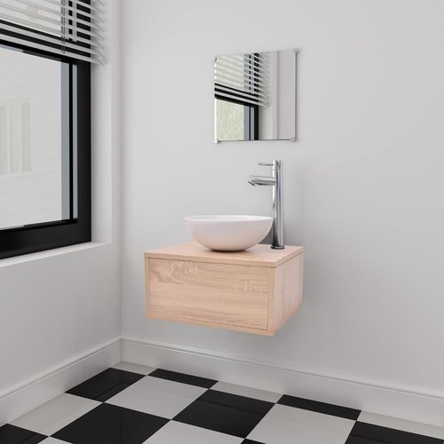 vidaXL Badkamermeubelset met wasbak beige 3-delig vidaXL Badkamermeubelset met wasbak beige 3-delig