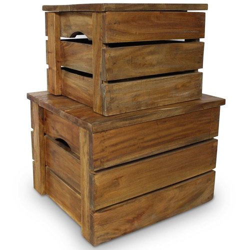 vidaXL Opslagkrattenset massief gerecycled hout 2-delig vidaXL Opslagkrattenset massief gerecycled hout 2-delig