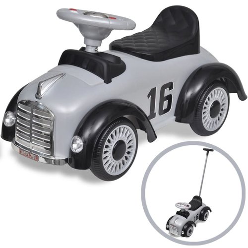 vidaXL Loopauto retro met duwstang grijs vidaXL Loopauto retro met duwstang grijs