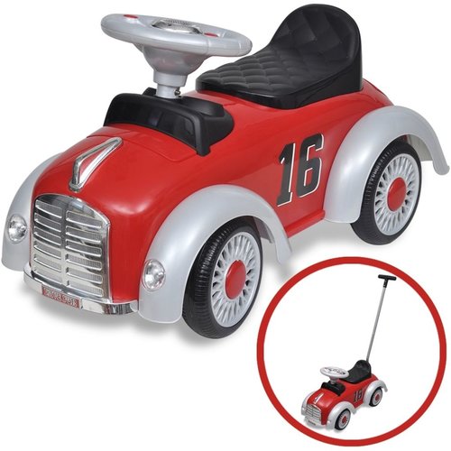 vidaXL Loopauto retro met duwstang rood vidaXL Loopauto retro met duwstang rood