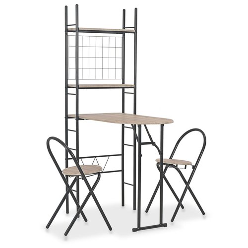 vidaXL 3-delige Eetset inklapbaar met opbergrek MDF en staal vidaXL 3-delige Eetset inklapbaar met opbergrek MDF en staal