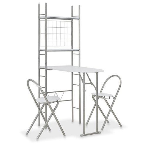 vidaXL 3-delige Eetset inklapbaar met opbergrek MDF en staal wit vidaXL 3-delige Eetset inklapbaar met opbergrek MDF en staal wit