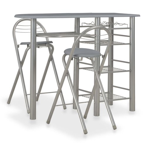 vidaXL 3-delige Barset met schappen hout en staal grijs vidaXL 3-delige Barset met schappen hout en staal grijs