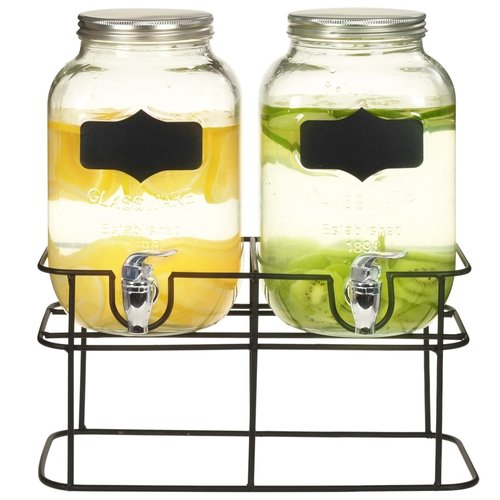 vidaXL Drankdispensers 2 st met standaard 2 x 4 L glas vidaXL Drankdispensers 2 st met standaard 2 x 4 L glas